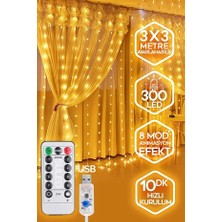 Auta Perde LED 300 LED Işık 10 Sarkıt 8 Mod Uzaktan Kumandalı 3x3 Metre Peri Telli