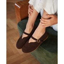 Kadın Kahve Süet Tokalı Mary Jane Loafer Ayakkabı Günlük Ruız