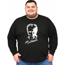 Sngl Erkek Büyük Beden Uzun Kollu Atatürk Baskılı T-Shirt 3xl 4xl 5xl 6xl 7xl 8xl 9xl