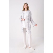 Erdeniz Tekstil Desenli Sabahlık ve Düğmeli Yaka Detaylı Hamile Pijama ve Sabahlıklı Penye Pamuk Pijama Takımı