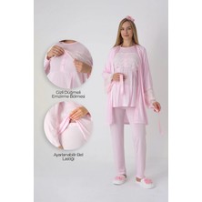 Erdeniz Tekstil Hamile Lohusa Pijama ve Sabahlık Takımı / Düğmeli Gizli Emzirme / Dantel Detaylı Viskoz Gecelik