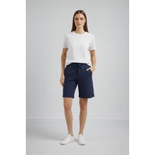 Glam Love Kadın Dokuma Otoban Şort Beli Lastikli Bağcıklı, Cepli, Rahat Kesim Günlük Yazlık Şort - Lacivert