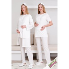 Erdeniz Tekstil Hamile & Lohusa Pijama Takımı Sabahlıklı Dantel Detaylı ve Önü Düğmeli / Terlik ve Taç
