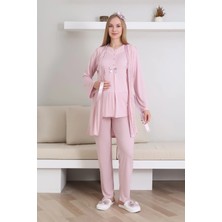 Erdeniz Tekstil Hamile Pijama Takım / Kısa Kol Pijama Uzun Dantel Detay Sabahlık Takım / Lohusa Pamuklu Pijama