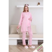 Erdeniz Tekstil Hamile Pijama Takımı Düğmeli Dantel Şeritli Emzirme / Tesettür Için Uygun / Terlik ve Taç Hediyeli