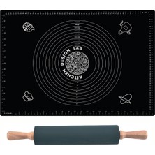 Feyza Design Siyah 45X65 cm Silikon Hamur Açma Matı ve Bambu Saplı Silikon Merdane