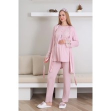 Erdeniz Tekstil Kısa Kol Bisiklet Yaka Hamile & Lohusa Pijama Takımı / 3 Parça Pijama ve Sabahlıklı Hamile Giyim