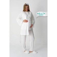 Erdeniz Tekstil Hamile Pijama Takımı Emzirmeli Dantel Detaylı Viskoz Kumaş - Terlik ve Taç Hediyeli