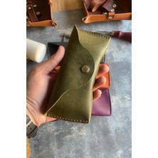 Pepuza Hakiki Deri Gözlük Kılıfı - Oliv