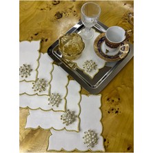 Minoza 6 Adet Kokteyl & Kahve Sunum Peçetesi %100 Polyester Leke Tutmaz Kare Desen ile Modern Stil