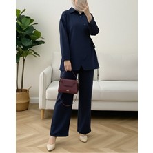 Modamorfo Çapraz Düğmeli Yandan Bağlamalı Yün Efekt Takım  -Laci