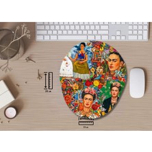 Ivart Frida Kahlo - Karışık Desenli Bileklik Destekli Oval Mouse Pad