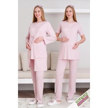 Erdeniz Tekstil Hamile & Lohusa Pijama Takımı Sabahlıklı Dantel Detaylı ve Önü Düğmeli / Terlik ve Taç Hediyeli