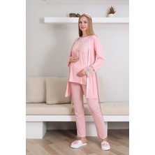 Erdeniz Tekstil Kısa Kol Bisiklet Yaka Hamile & Lohusa Pijama Takımı / 3 Parça Pijama ve Sabahlıklı Hamile Giyim