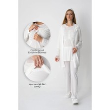 Erdeniz Tekstil Hamile Lohusa Pijama ve Sabahlık Takımı / Düğmeli Gizli Emzirme / Dantel Detaylı Viskoz Gecelik