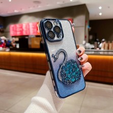Epro iPhone 15 Pro Uyumlu Kuğulu Sulu Simli Taşlı Kamera Lens Korumalı Hoparlör Toz Önleyicili Kılıf