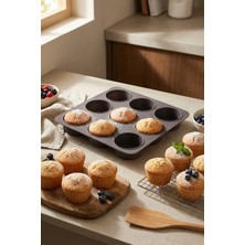 Evle Silikon Muffin Kalıbı 9 Gözlü – 24,5 x 24,5 cm | Yapışmaz Esnek Fırın Kalıbı