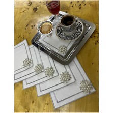 Minoza 6 Adet Inci Broşlu Nakışlı Leke Tutmaz Keten Gardenya Kumaş Kokteyl & Kahve Yanı Sunum Peçetesi