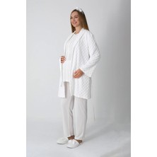 Erdeniz Tekstil Hamile Giyim 3'lü Pijama ve Sabahlıklı Takım - Kareli Jakarlı Sabahlıklı Lohusa Düğmeli Pamuk Pijama