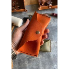 Pepuza Hakiki Deri Gözlük Kılıfı - Turuncu