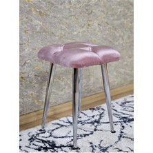 Sevinç Mobilya Kare Krom Kaplama Konik Ayaklı Tabure - Oturak - Bar Taburesi - Ayaklı Tabure