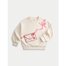 Marks & Spencer Kız Çocuk Zarf Detaylı Sweatshirt (2-8 Yaş) Pamuk Karışımlı Rahat Fit