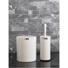 Feyza Design Bej Click Kapak Yuvarlak 2'li Wc Kova ve Fırça Seti