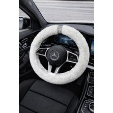 Işıltı Design Kadınlara Özel Beyaz Geçme Peluş Direksiyon Kılıfı