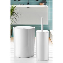 Feyza Design Şık Beyaz Banyo Seti, Çöp Kovası ve Tuvalet Fırçası Takımı
