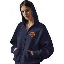 Muhtar Store Kadın Toy Poodle Baskılı Oversize Fermuarlı Hoodie