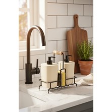 Feyza Design Metal Standlı Bej Begonya Banyo Seti, Sünger Hediyeli, Şık ve Kullanışlı