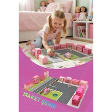 Çocuklar Için Maket Şehir Aktivite Oyun Alanı - Aile Çocuk Etkinliği Oyuncağı - Pembe Maket Şehir