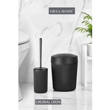 Feyza Design Şık Siyah Banyo Çöp Kovası ve Tuvalet Fırçası Seti