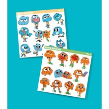 Minithingsart Gumball-Darwin Watterson-Çizgifilm Sticker Set 2li Parlak Kağıt- Çizgi Dizi Etiket Süsleme