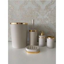 Feyza Design 5 Parça Gold Mat Banyo Seti: Wc Fırçalık, Sabunluk, Çöp Kovası, Diş Fırçalık