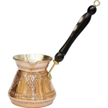 Moda Bakır Ahşap Saplı Işlemeli Bakır Cezve 4 Kişilik