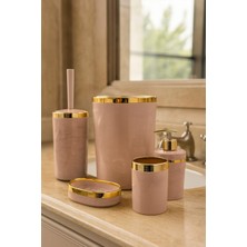 Feyza Design Şık 5'li Banyo Seti, Akrilik, Gold Detaylar, Temizlik ve Düzen Için