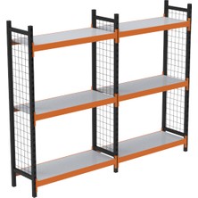 Rafburada 3 Katlı Duble Dekoratif Midi Rack - Ekonomik Depo,arşiv, Kiler Rafı  SIYAH-TURUNCU-35X120 CM-150 cm
