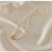 Taşmir 45 cm Sertifikalı Gerçek Arpa Kesim Orijinal Inci Kolye / Altın Kaplama T Kilit