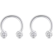 Jaida Moda Unisex Gümüş Kristal Taşlı 2'li Set Septum Body Çelik Piercing