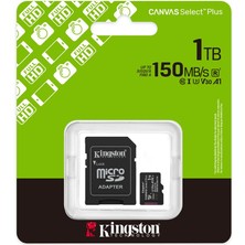 Kingston Sdcs3-1Tb 1Tb Microsdxc Canvas Select Plus Gen3 150Mb-S A1 Card + Adapter Hafıza Kartı