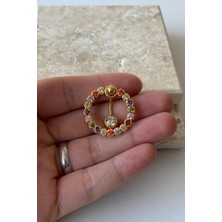 Jaida Moda Kadın Gold Halka Renkli Zirkon Taşlı Çelik Göbek Piercing