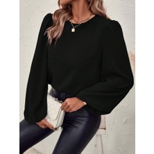 Barış Beauty Kadın Uzun Kollu Yuvarlak Yaka Arkadan Bağcıklı Salaş Ithal Krep Bluz