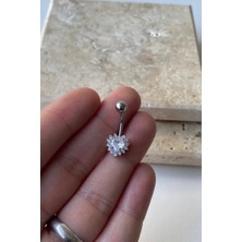 Jaida Moda Kadın Gri Zirkon Taşlı Kalp Figürlü Çelik Göbek Piercing