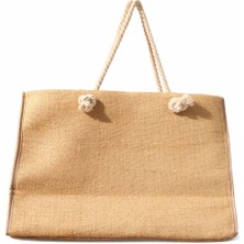 Jüt Tote Çanta - Fermuarlı- 54*34 Cm- Plaj Çantası