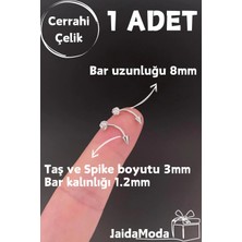 Jaida Moda Gri Spike ve Kristal Taşlı Kaş, Rook, Conch, Daith Çelik Piercing