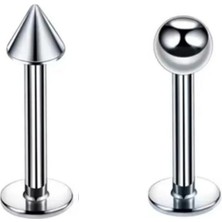 Jaida Moda 316L Cerrahi Çelik Gümüş Renk Sivri Uçlu ve Top Model 2li Set Labret Piercing