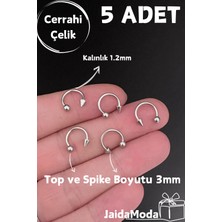 Jaida Moda Cerrahi Çelik Top ve Spike Uçlu 5'li Set Septum Piercing