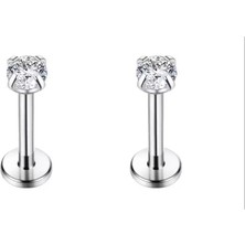 Jaida Moda Unisex Gümüş Zirkon Taşlı 2'li Set Tragus Helix Labret Çelik Piercing