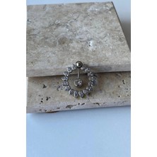 Jaida Moda Kadın Gümüş Damla Taşlı Çelik Göbek Piercing